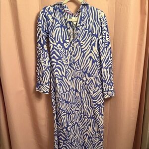 Blue and White Zebra linen Print Dress